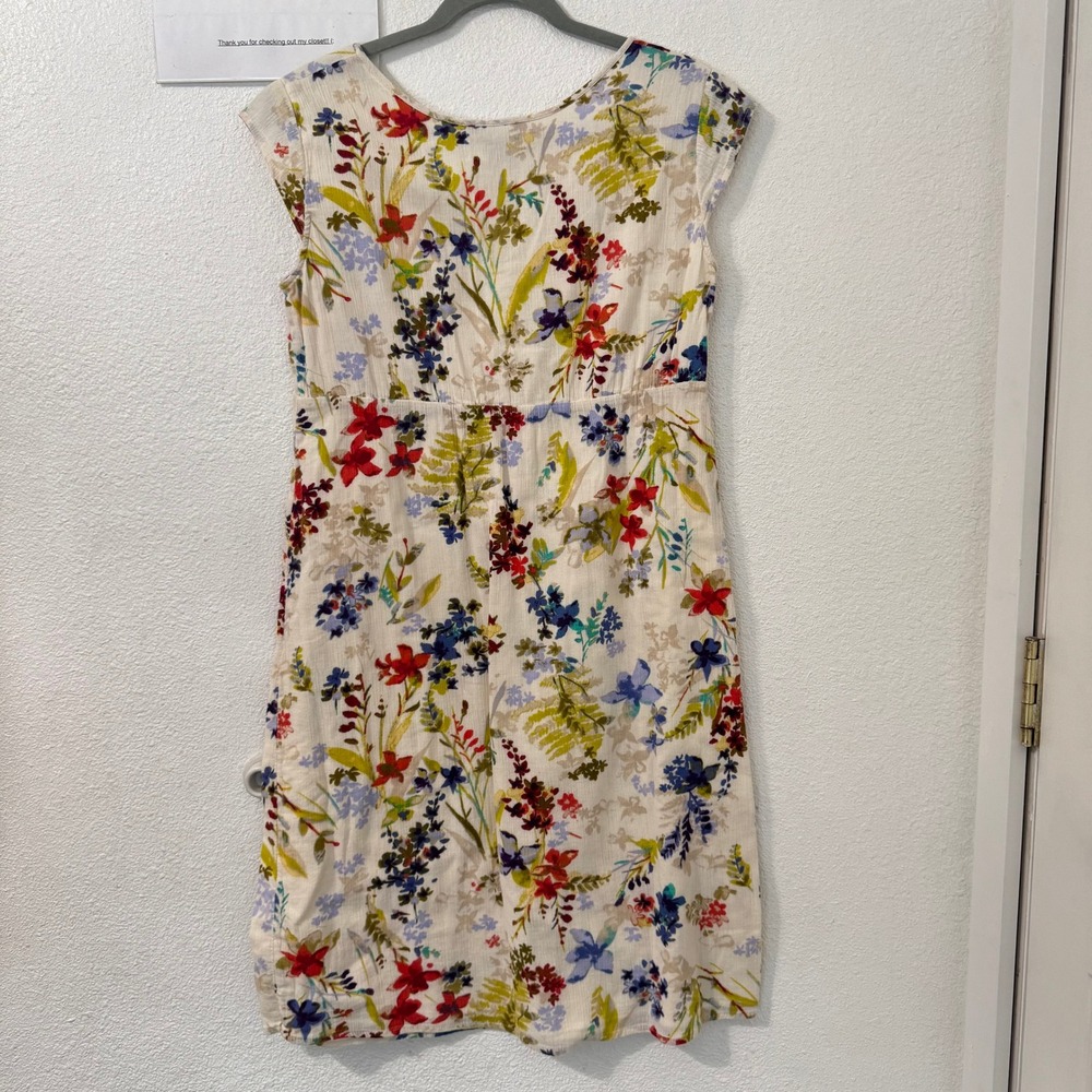 Eddie Bauer Womens Floral Cotton Empire Waist Cap Sleeve Dress Size 8 Cream Gorp - Picture 4 of 7